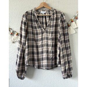 Evereve Plaid Blouse in Black and Cream